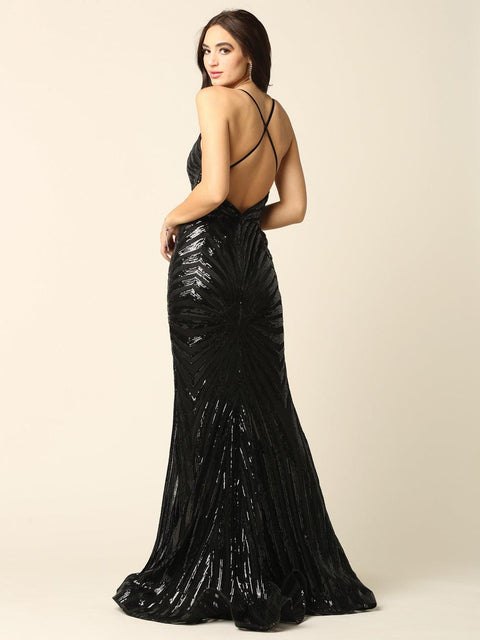 Formal Long Spaghetti Strap Sequins Prom Dress
