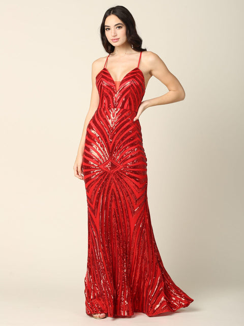 Formal Long Spaghetti Strap Sequins Prom Dress