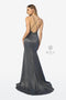 Long  V-Neck Glitter Dress with Slit by Nox Anabel C238