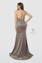 Long  V-Neck Glitter Dress with Slit by Nox Anabel C238