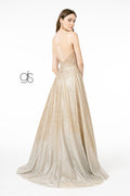 Long Glitter Ombre V-Neck Dress by Elizabeth K GL2992