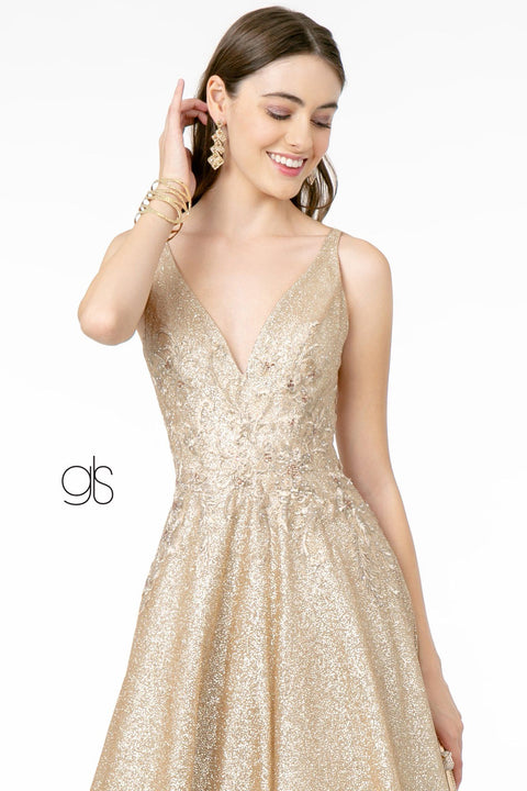 Long Glitter Ombre V-Neck Dress by Elizabeth K GL2992