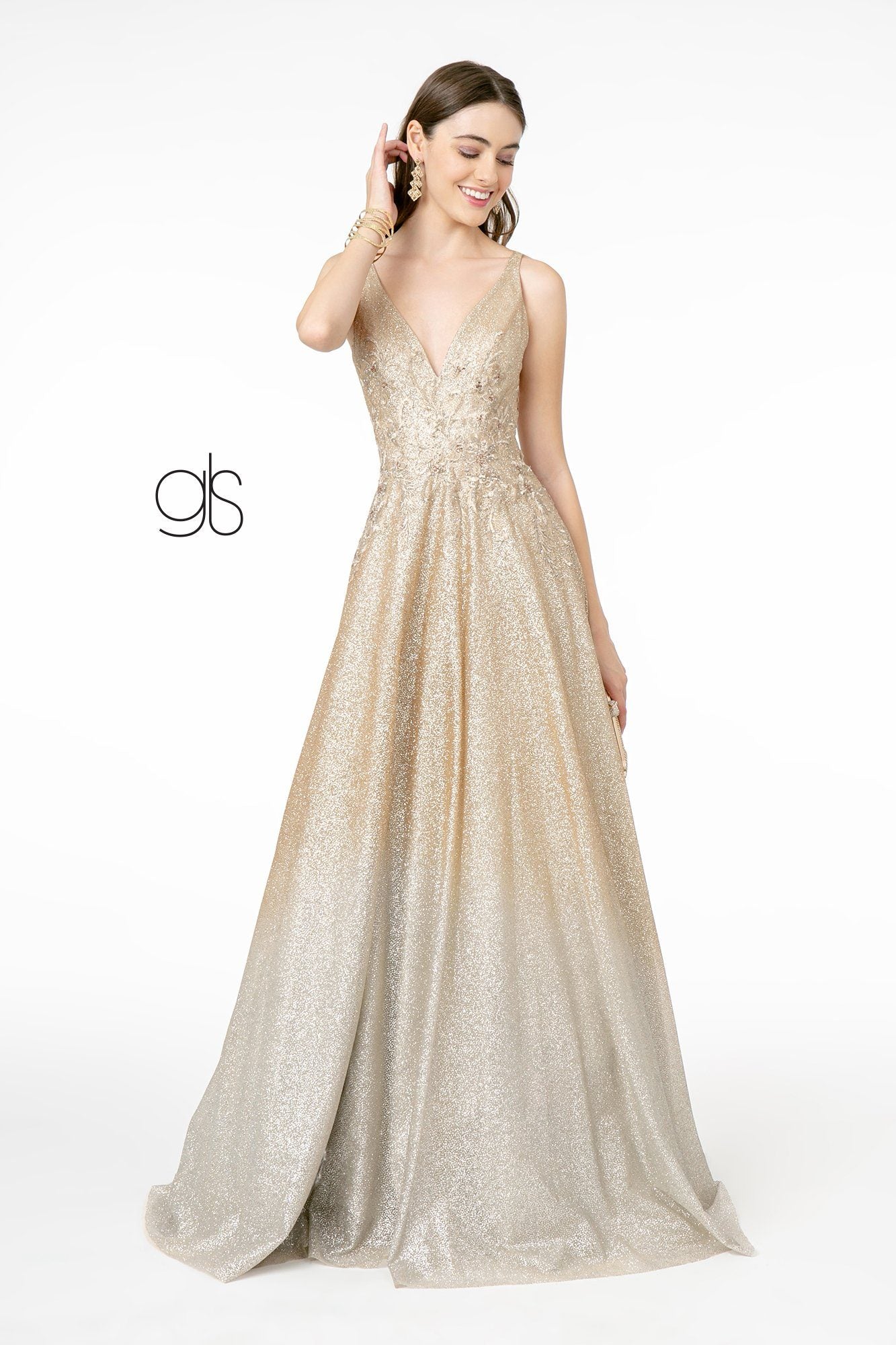 Long Glitter Ombre V-Neck Dress by Elizabeth K GL2992– sheerdreamz
