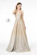 Long Glitter Ombre V-Neck Dress by Elizabeth K GL2992