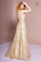 Long Glitter V-Neck Dress with Sheer Sides by Elizabeth K GL2691