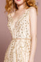 Long Glitter V-Neck Dress with Sheer Sides by Elizabeth K GL2691