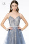 Long Glitter V-Neck Dress with Tulle Skirt by Elizabeth K GL2993