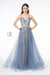 Long Glitter V-Neck Dress with Tulle Skirt by Elizabeth K GL2993