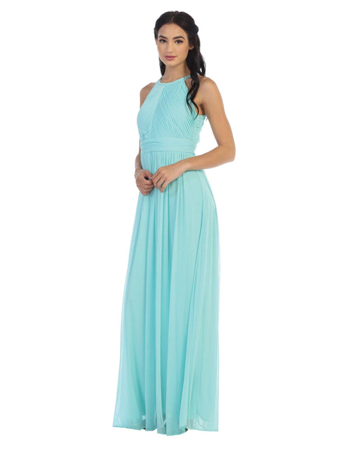 Long Halter Pleated Bridesmaids Dress