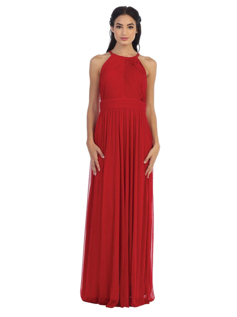 Long Halter Pleated Bridesmaids Dress
