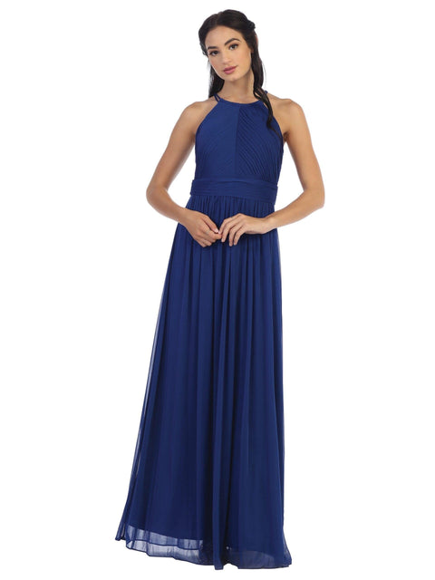Long Halter Pleated Bridesmaids Dress