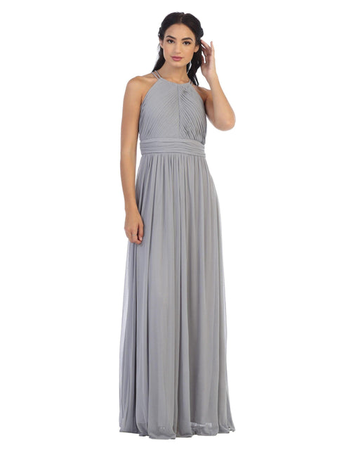 Long Halter Pleated Bridesmaids Dress