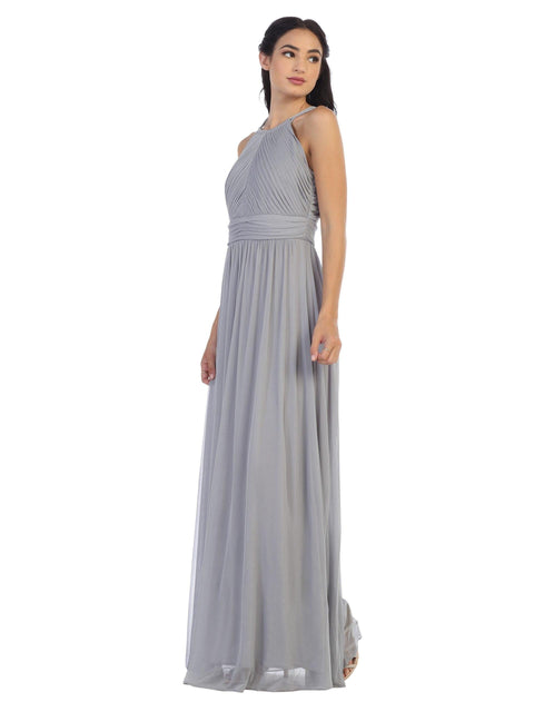 Long Halter Pleated Bridesmaids Dress