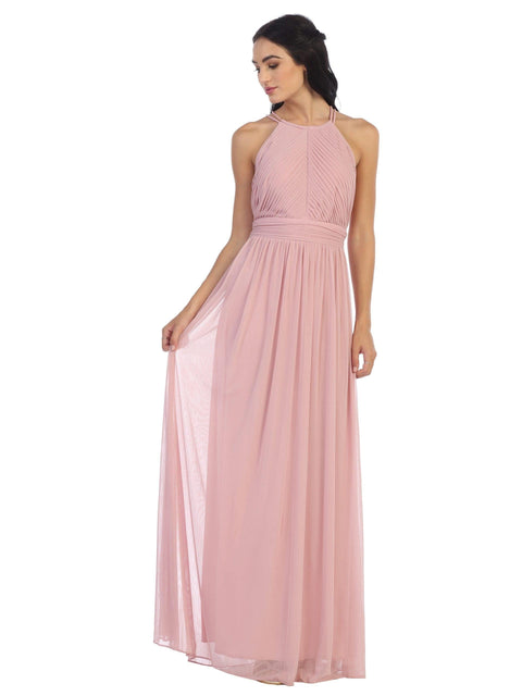 Long Halter Pleated Bridesmaids Dress