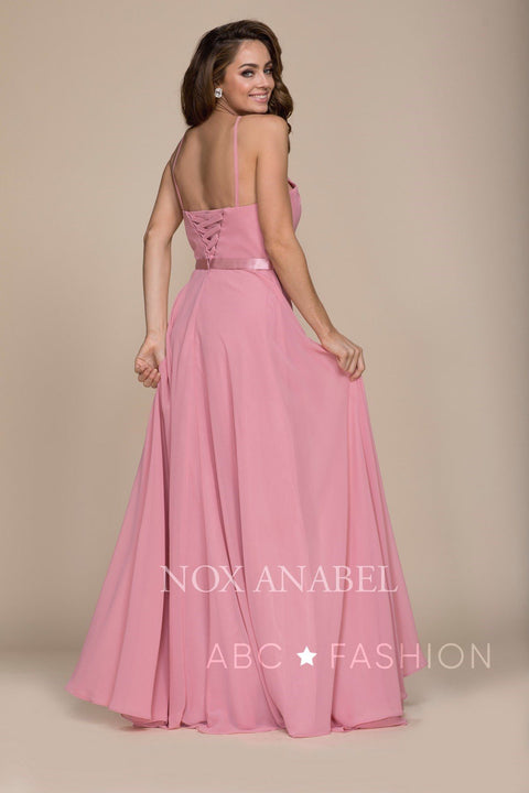 Long High-Neck Corset Back  Chiffon Dress by Nox Anabel Y102