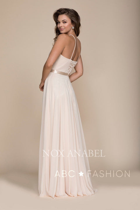 Long High-Neck Corset Back  Chiffon Dress by Nox Anabel Y102