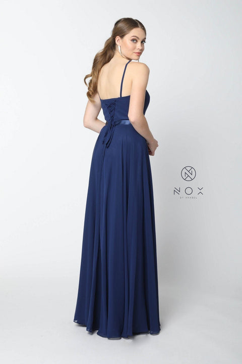 Long High-Neck Corset Back  Chiffon Dress by Nox Anabel Y102