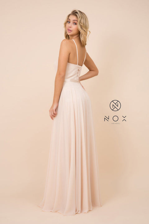 Long High-Neck Corset Back  Chiffon Dress by Nox Anabel Y102