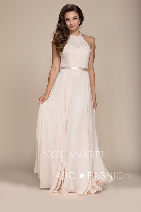 Long High-Neck Corset Back  Chiffon Dress by Nox Anabel Y102