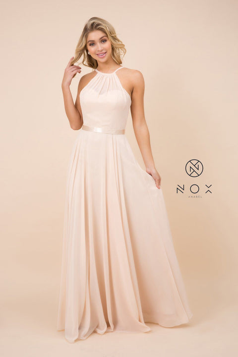 Long High-Neck Corset Back  Chiffon Dress by Nox Anabel Y102