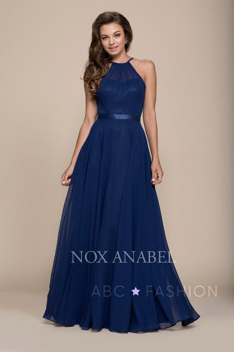 Long High-Neck Corset Back  Chiffon Dress by Nox Anabel Y102