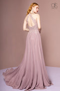 Long High Neck Dress with Sheer Applique Top by Elizabeth K GL2690