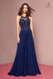 Elizabeth K GL2690: Long Dress with High Neck and Sheer Applique Top