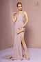 Elizabeth K GL2668: Long Jersey Dress with Illusion Deep V-Neck