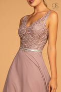 Long Illusion V-Neck Dress with Embroidered Top by Elizabeth K GL2653