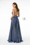 Elizabeth K GL1828: Long Metallic Glitter Dress with Illusion V-Neck