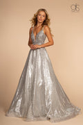 Long Illusion V-Neck Sequin Dress by Elizabeth K GL2652