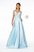 Elizabeth K GL2951: Long Iridescent Glitter Dress with Corset Back