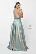 Metallic Long Dress with Illusion Neckline by Nox Anabel M271