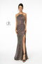 Elizabeth K GL1812: Long Iridescent Sequin Dress with Side Slit