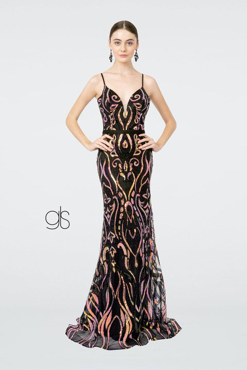 Long Iridescent Sequin Print Mermaid Dress by Elizabeth K GL1845