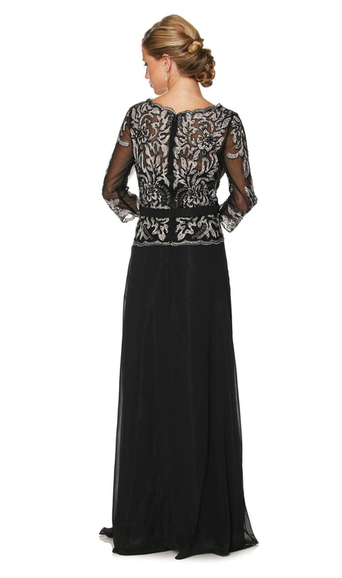 Juliet 634: Long Chiffon Dress with Lace Applique and 3/4 Sleeves