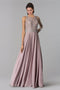 Elizabeth K GL2417: Long Chiffon Dress with Lace Applique