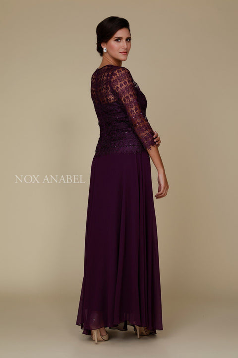 Long 3/4 Sleeves  Lace Bodice Dress by Nox Anabel 5083