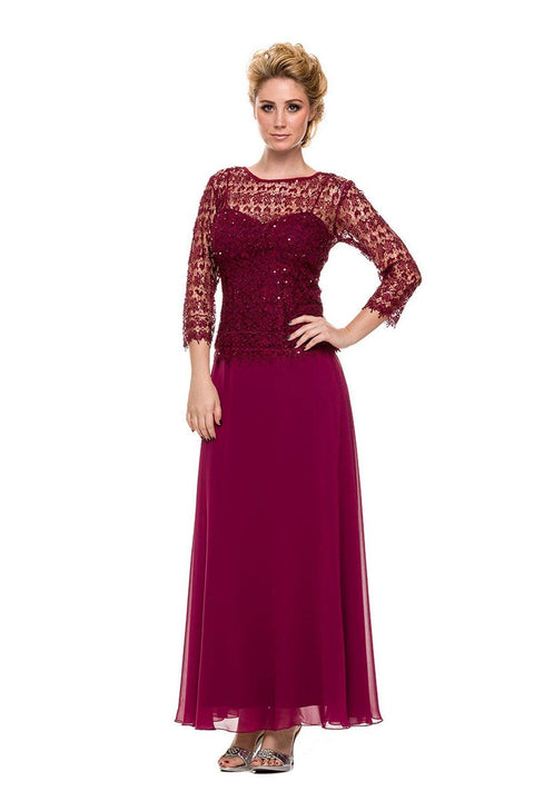 Long 3/4 Sleeves  Lace Bodice Dress by Nox Anabel 5083