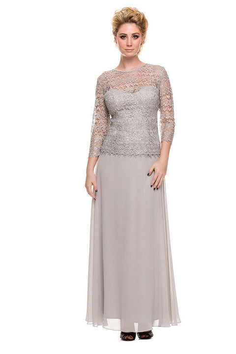 Long 3/4 Sleeves  Lace Bodice Dress by Nox Anabel 5083
