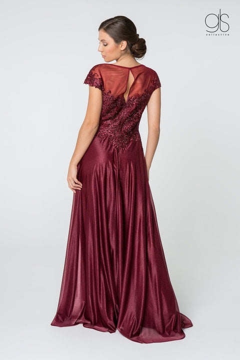 Elizabeth K Gl2828: Long Dress with Lace Bodice and Cap Sleeves – alternate view 2
