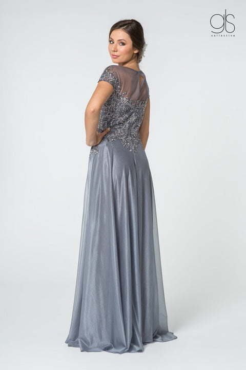 Elizabeth K Gl2828: Long Dress with Lace Bodice and Cap Sleeves – alternate view 8