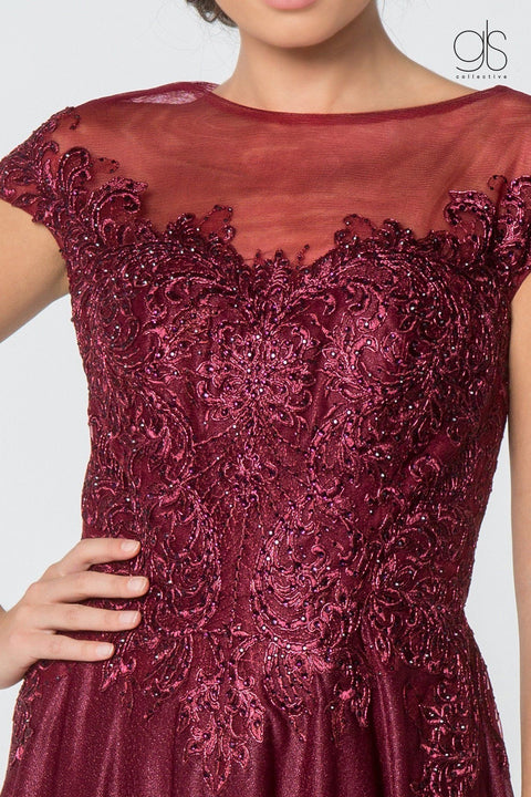 Elizabeth K Gl2828: Long Dress with Lace Bodice and Cap Sleeves – alternate view 3