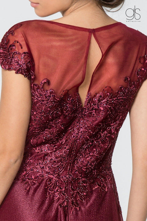 Elizabeth K Gl2828: Long Dress with Lace Bodice and Cap Sleeves – alternate view 4