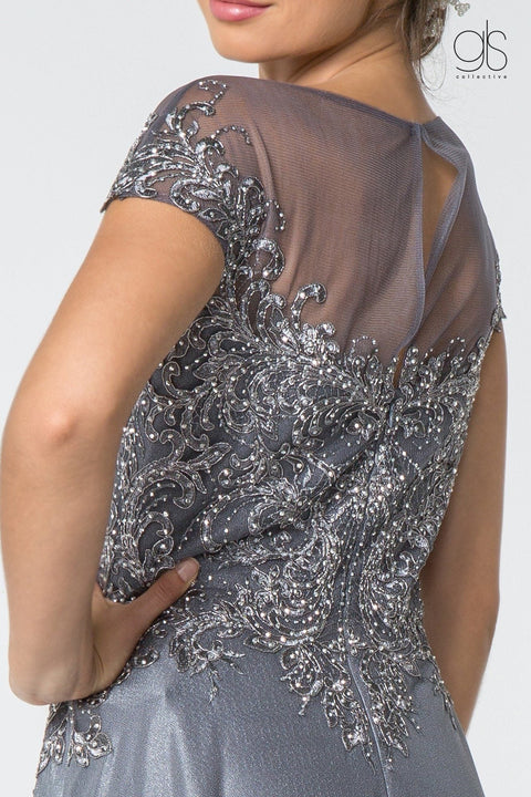 Elizabeth K Gl2828: Long Dress with Lace Bodice and Cap Sleeves – alternate view 7