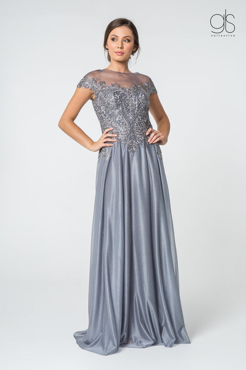 Silver Elizabeth K Gl2828: Long Dress with Lace Bodice and Cap Sleeves – alternate view 5