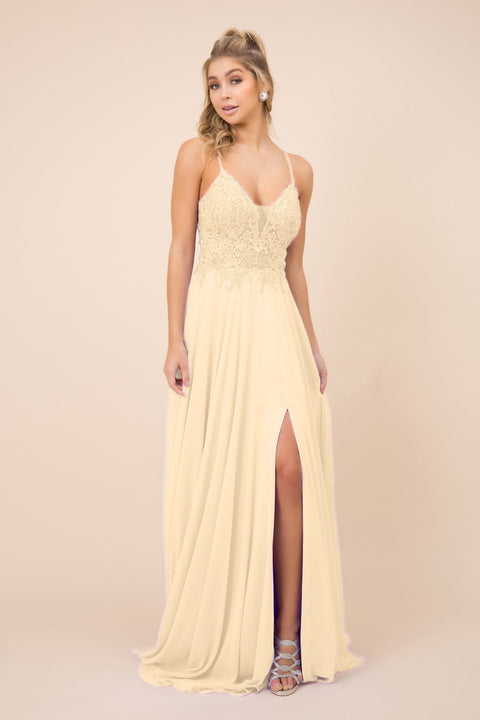 Long Bodice Lace Dress with Corset Back by Nox Anabel A389