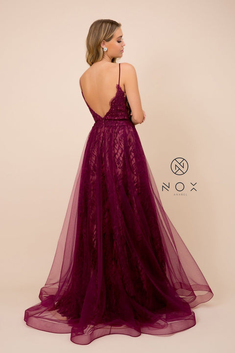 Long Bodice Lace Illusion Dress by Nox Anabel C305