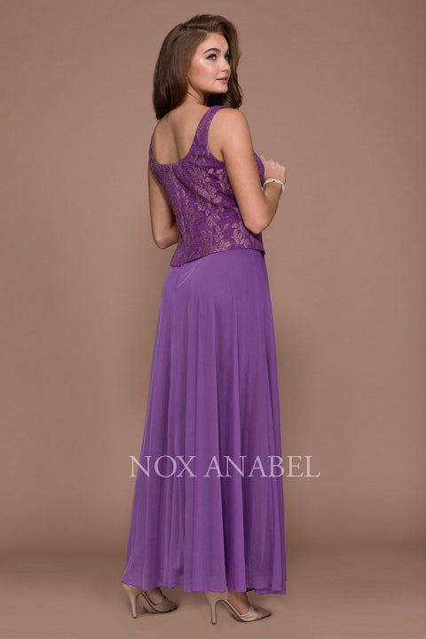 Long Lace Top Sheer Jacket Dress by Nox Anabel 5076