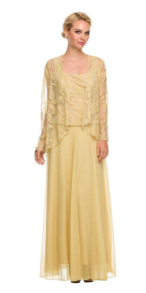 Long Lace Top Sheer Jacket Dress by Nox Anabel 5076